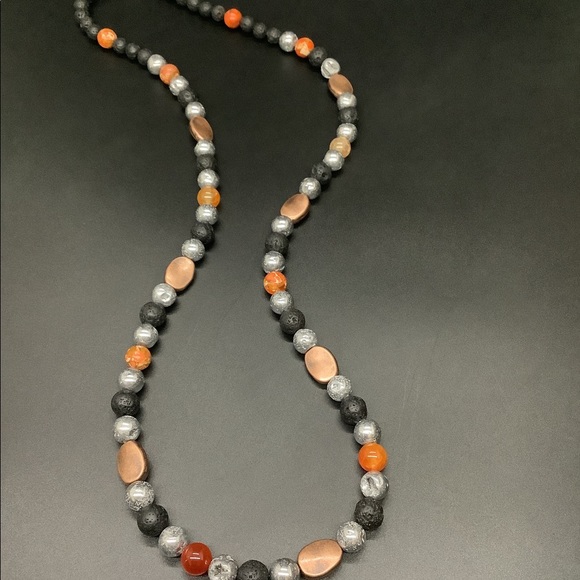 Boho 💥 Druzy, Lava, Jasper, Copper Bead Necklace - Picture 6 of 11